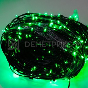 Клип лайт Зеленый Флеш, Прозрачный провод, 666 LED, бухта 100 м,12V/20W