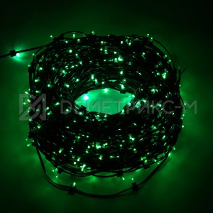 Клип лайт Зеленый Флеш, Прозрачный провод, 666 LED, бухта 100 м,12V/200W