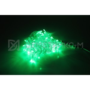 Гирлянда LED Зеленый цвет, 10 м, Фиксинг, 100 LED, 10 Вт, Прозрачный провод ПВХ