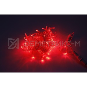 Гирлянда LED Красный цвет, 20 м, Чейзинг, 200 LED, 15 Вт, Прозрачный провод ПВХ