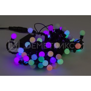 Гирлянда LED "Шарики Радуга" Мульти RGB цвет, 7,5 м, 18мм, 50 LED, 8 Вт,Черный провод